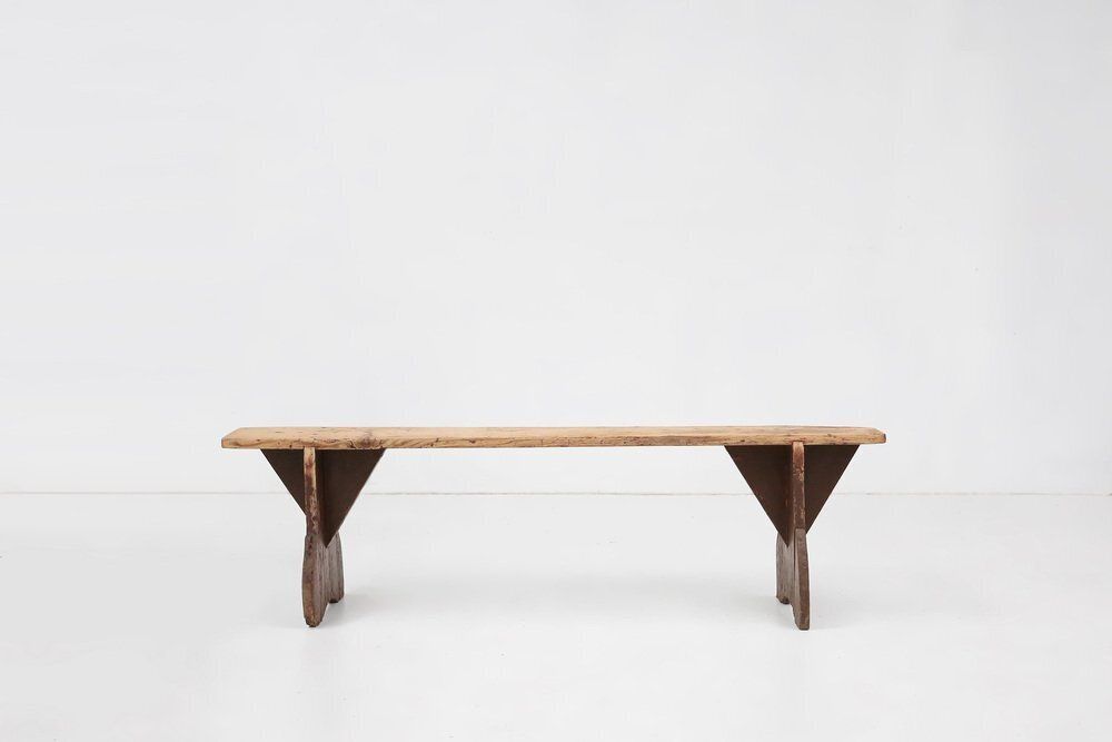Rustic Wooden Bench With Brown Painted Feet, France, 1890s photo buy
