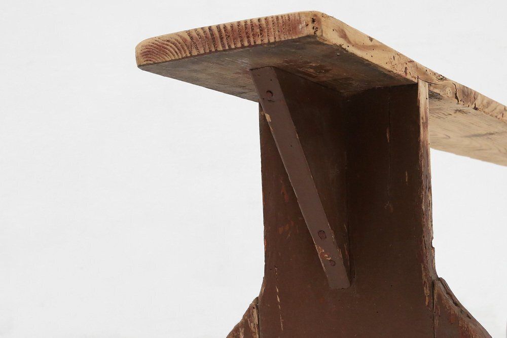 Rustic Wooden Bench With Brown Painted Feet, France, 1890s photo vintage
