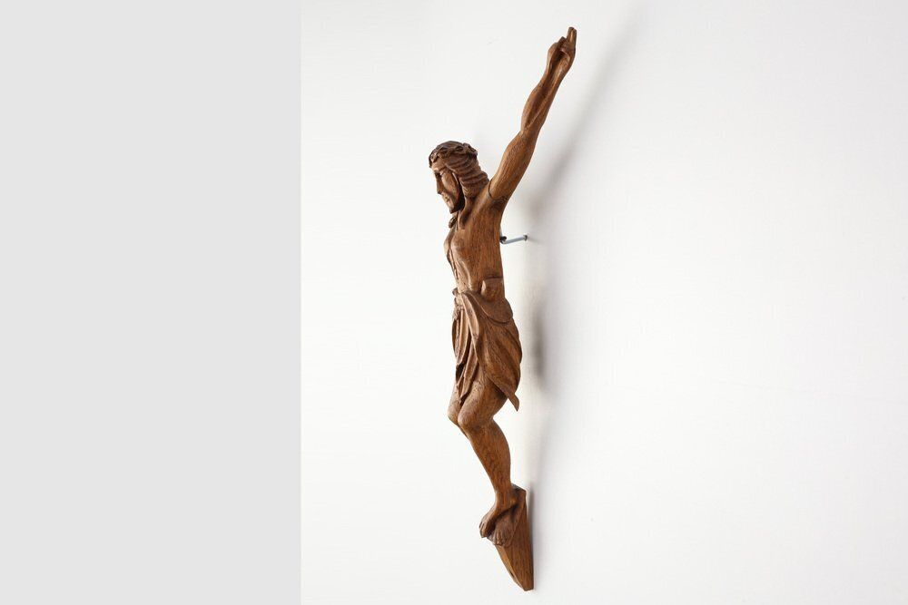 photo furniture Late 19th Century Sculpted Oak Crucifix, Italy, 1800s