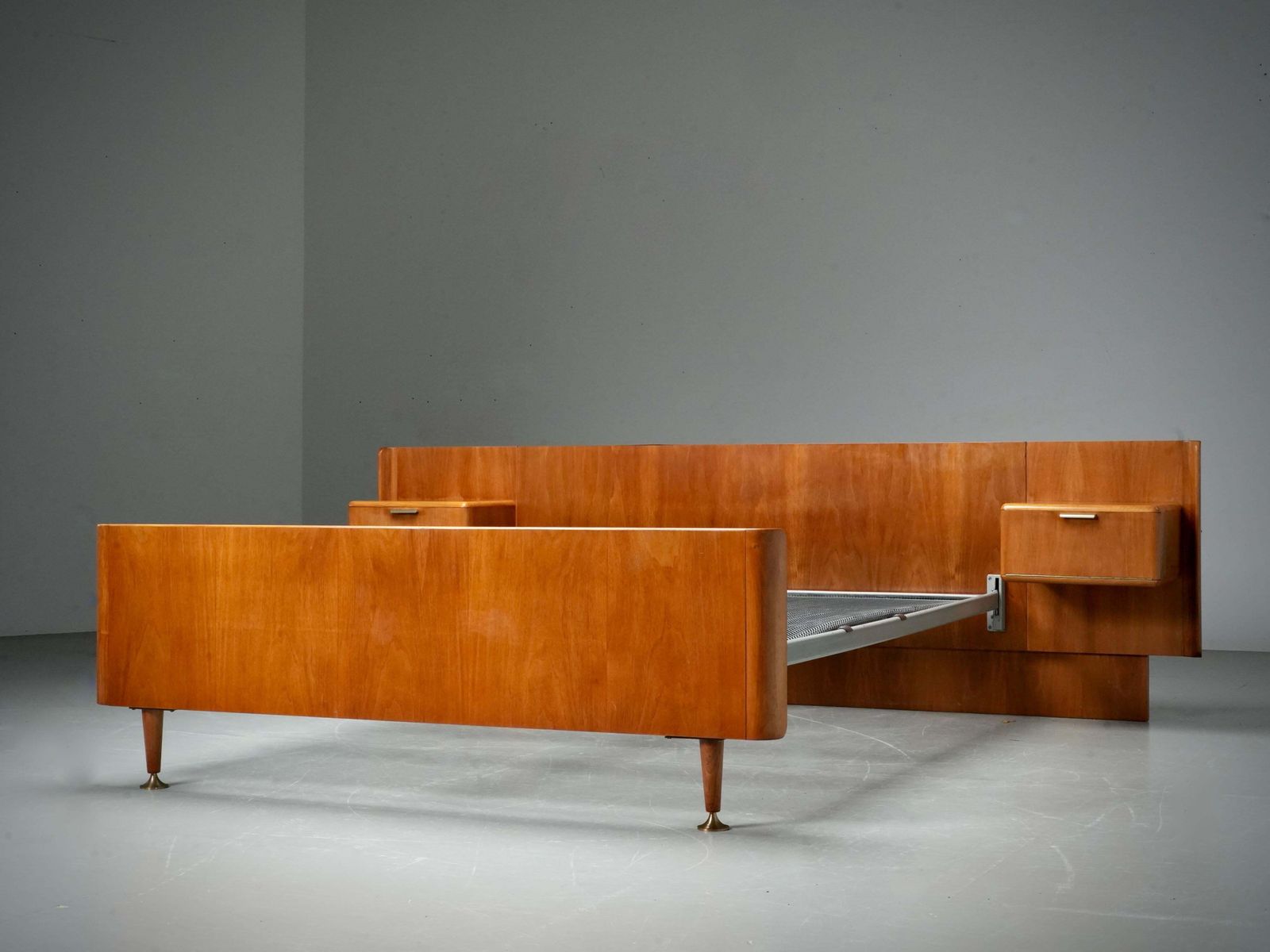 Furniture Northern European Modern Double Bed With Integrated Floating Nightstands, 1950's photo