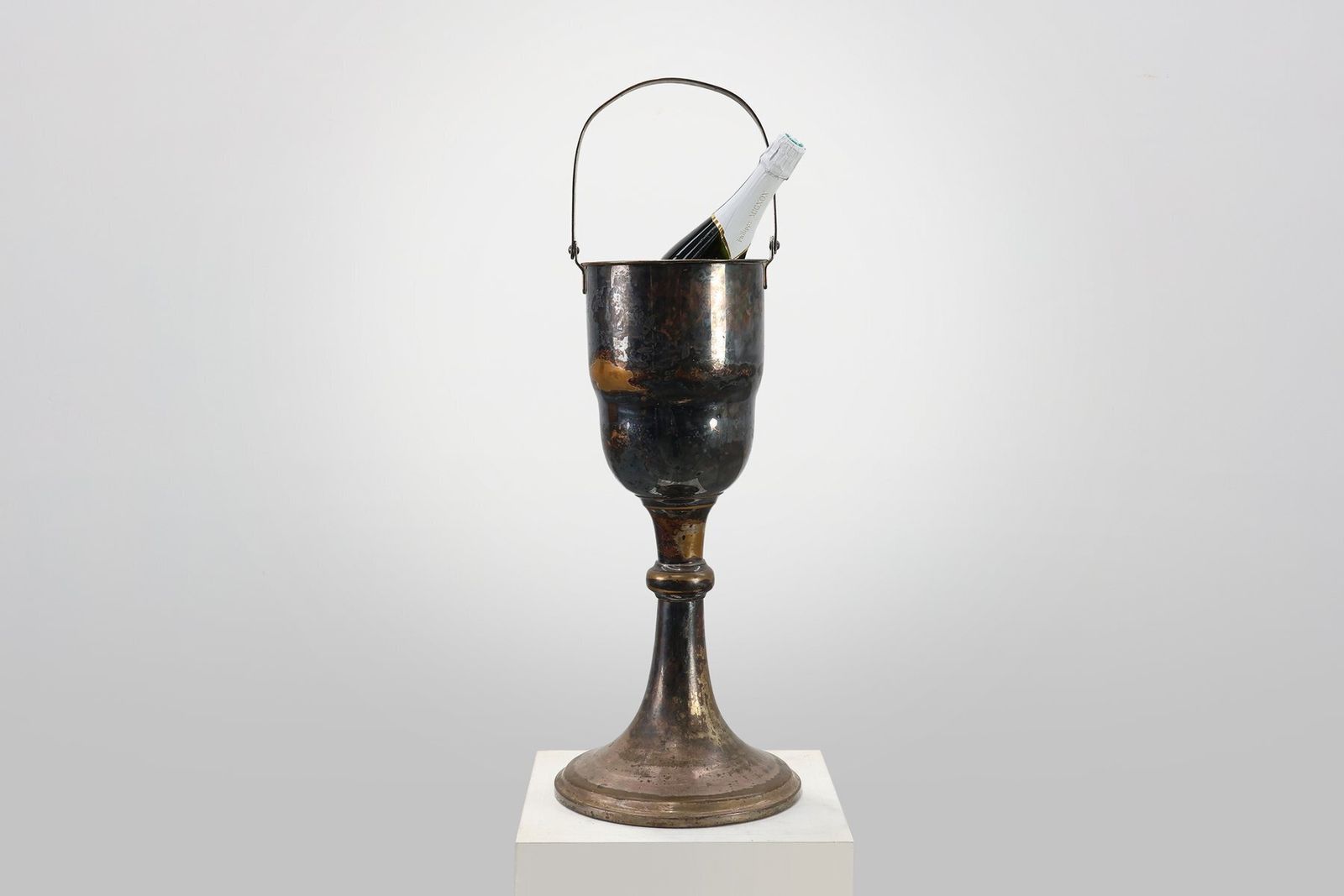 Art Deco Silvered Copper Champagne Bucket On Stand, France, 1910s photo Home Decor