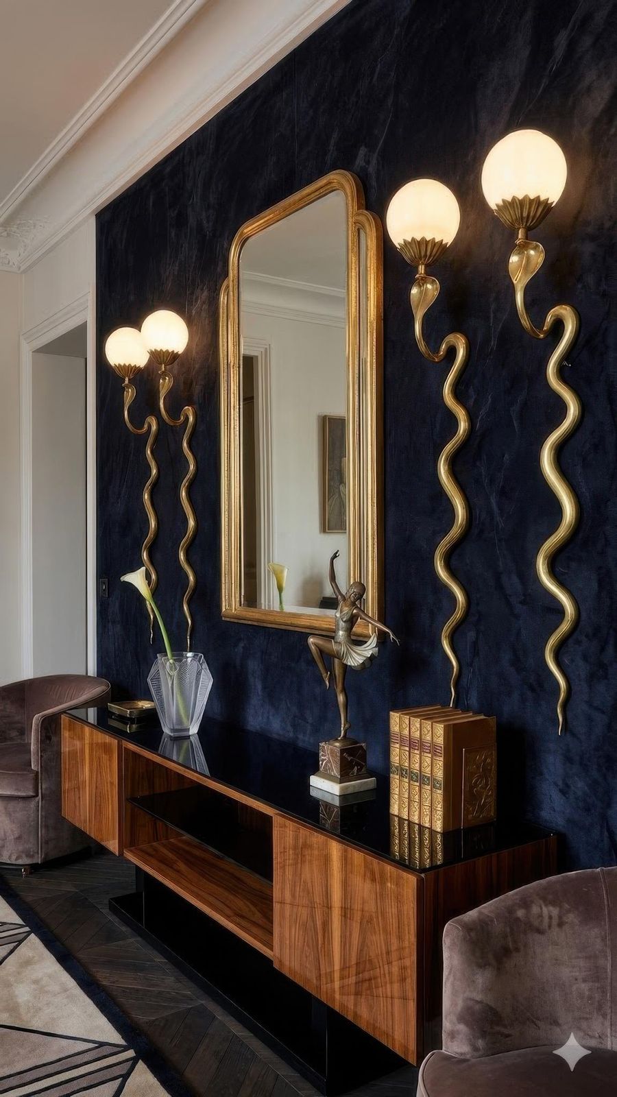Lighting Pair Of Brass Cobra Snake Wall Lights With Opaline Glass Shades, 1970s photo