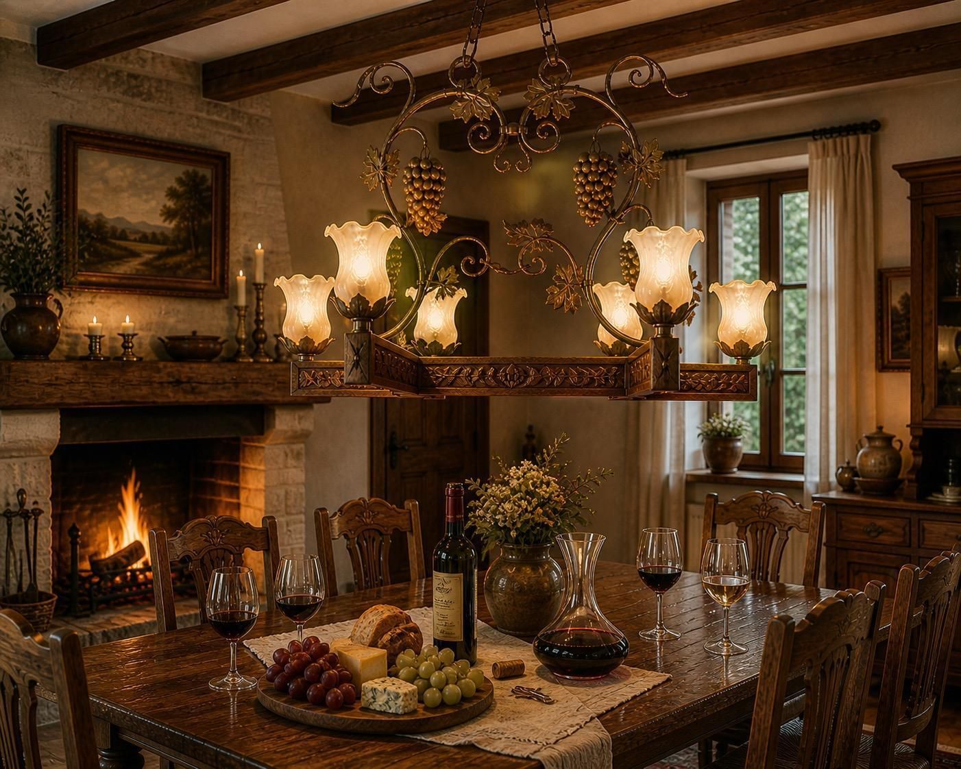 Early 20th Century Art Nouveau Grapevine Chandelier In Carved Wood, Metal, Glass photo 4150.0