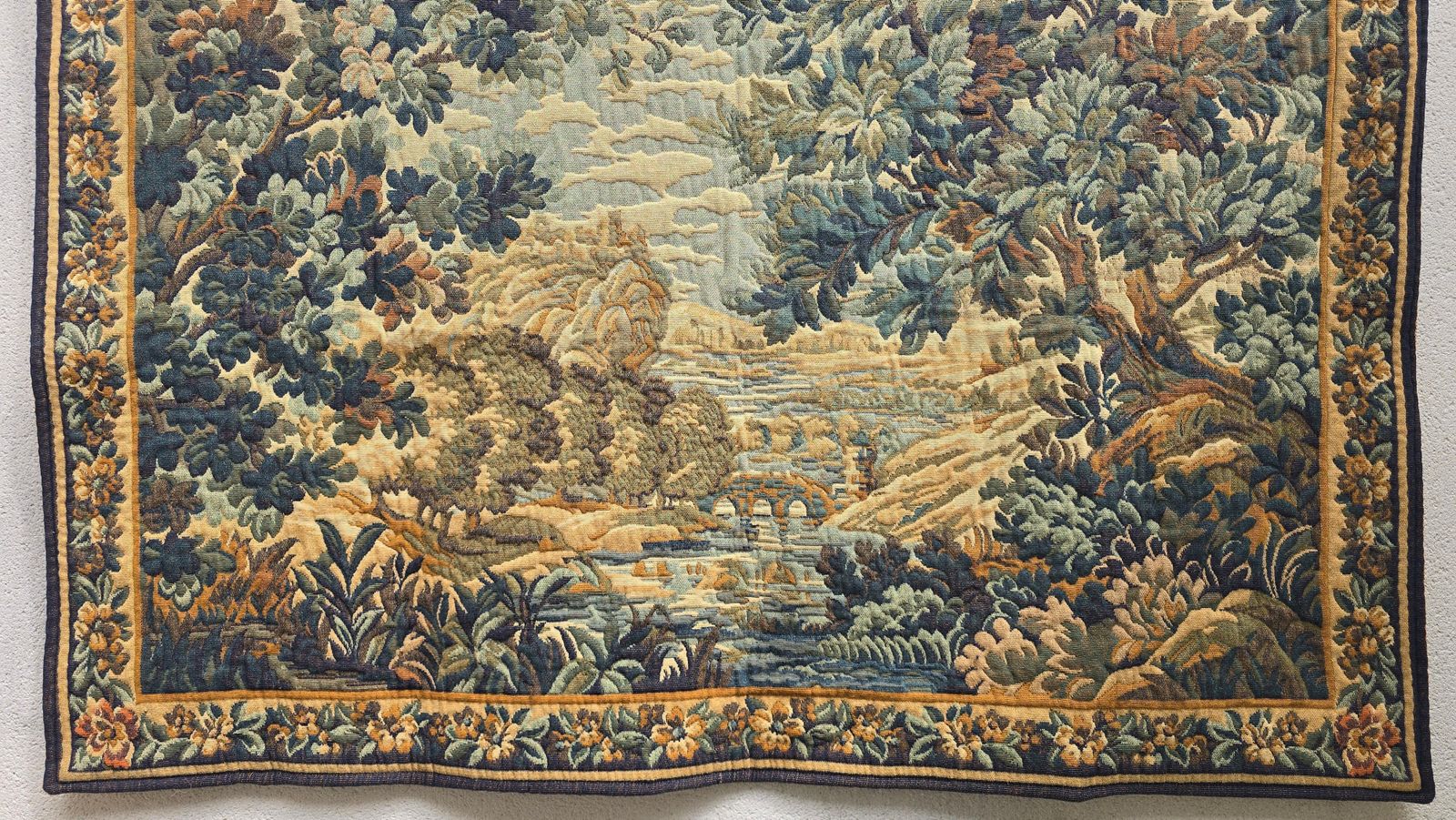 Mid Century Aubusson Style Woven Tapestry, Large Pastoral Landscape, 166 Cm photo vintage
