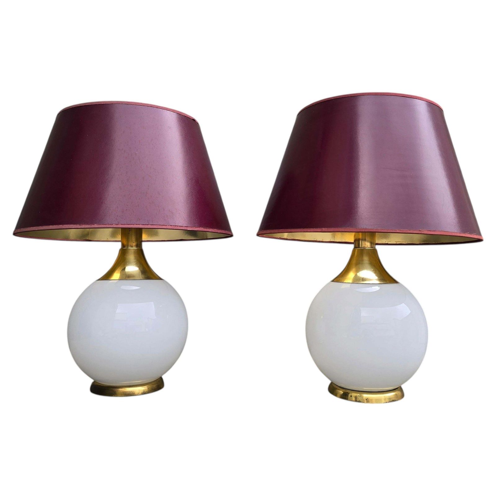 Set Of 6 Vintage Opaline Glass And Brass Table Lamps, Circa 1970 photo furniture