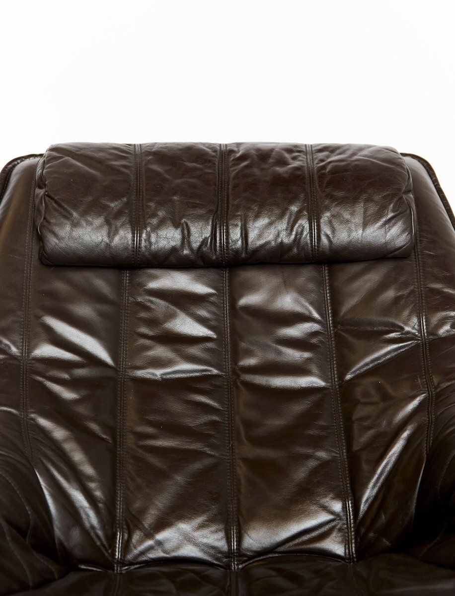 photo buy Set Of Bamboo And Leather Lounge Chair And Ottoman, 1970s