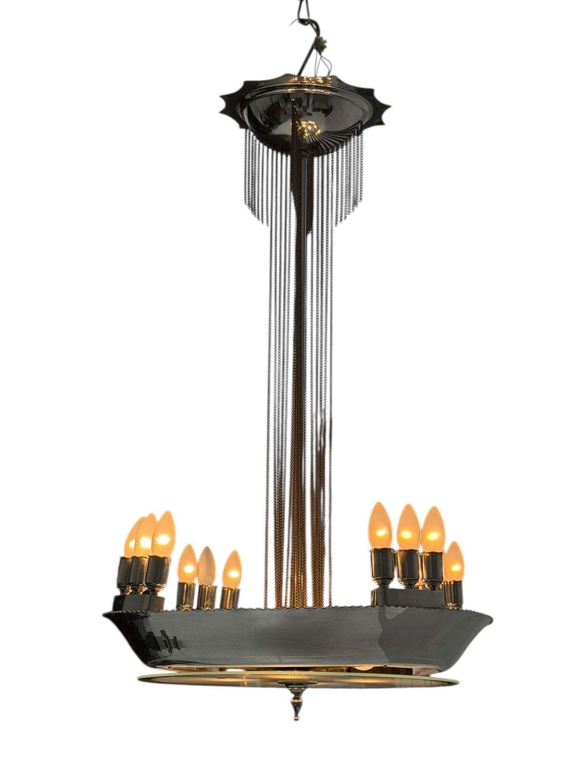 Art Deco Chandelier, Chrome & Glass, Dutch Design, 1930s photo for sale