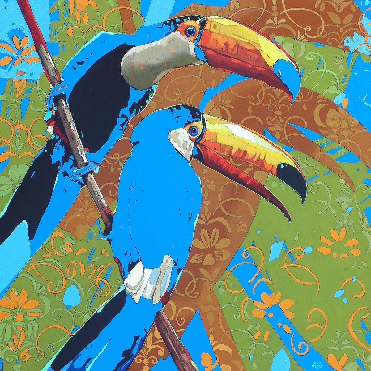 Toucans 21   Xxi Century, Contemporary Figurative Oil Painting, Animals, Pop Art photo furniture