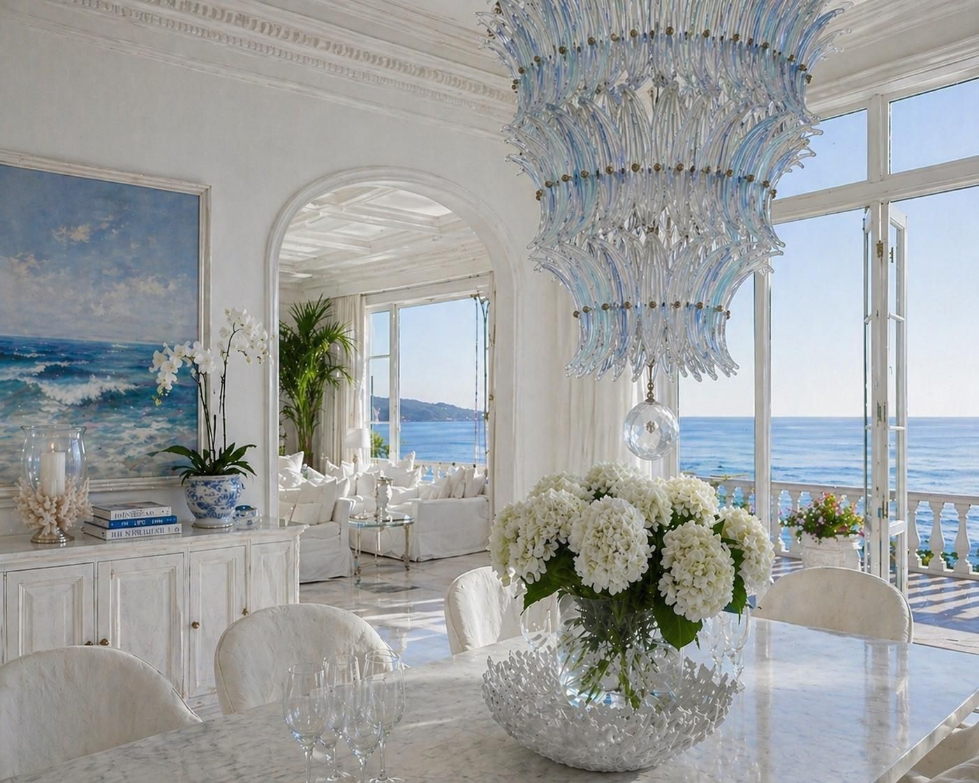 Amazing Italian Opaline Palmette Leaves Chandelier, Murano, 1980 photo buy