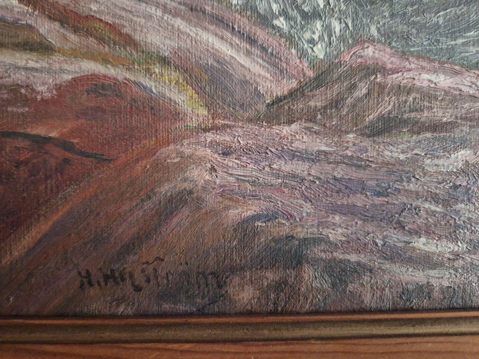 Swedish Oil Painting, Ocean / Archipelago Motif With Pine Frame, Mid 1900s photo furniture