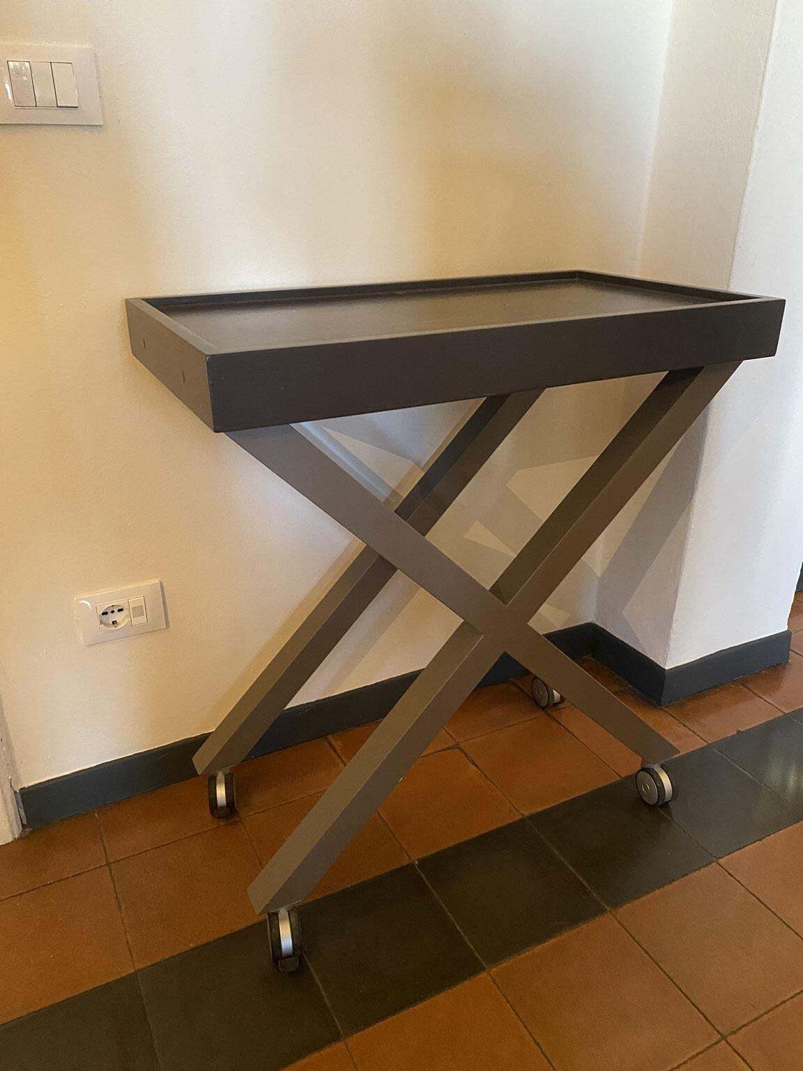 Italy 1980 Lacquered In Sable And Moka Colors Wooden Bar Cart With Tray photo buy