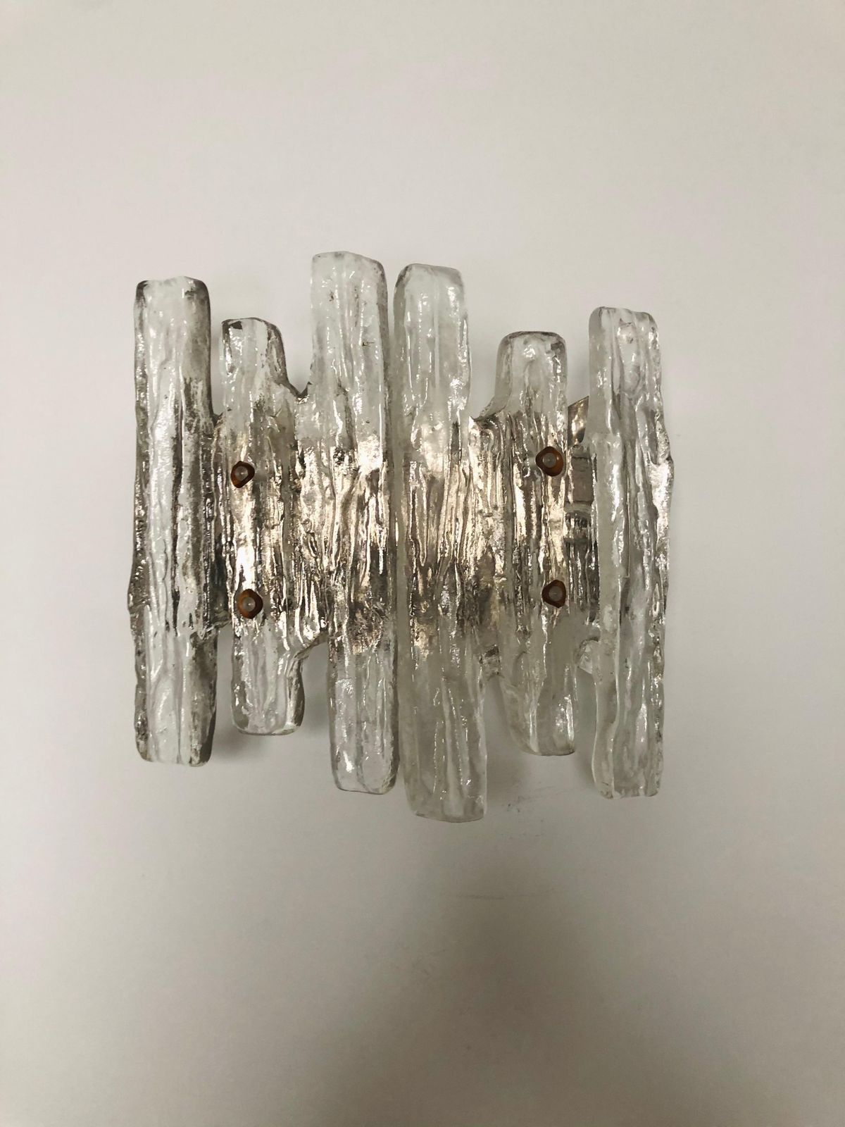 Pair Of Midcentury Austrian Ice Glass "Puck" Wall Sconces By Kalmar, 1970s photo vintage