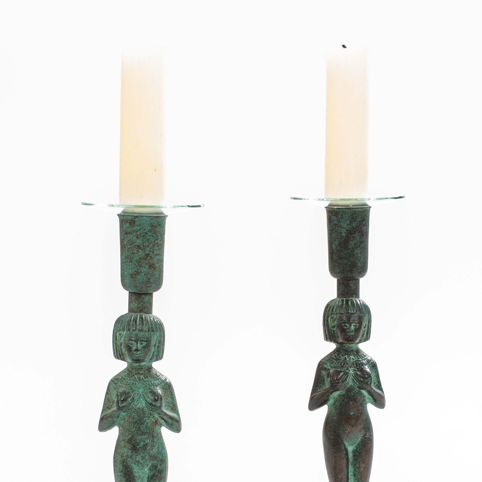 Egyptian Inspired Figurative French Art Déco Bronze Candlesticks 1930s photo Home Decor