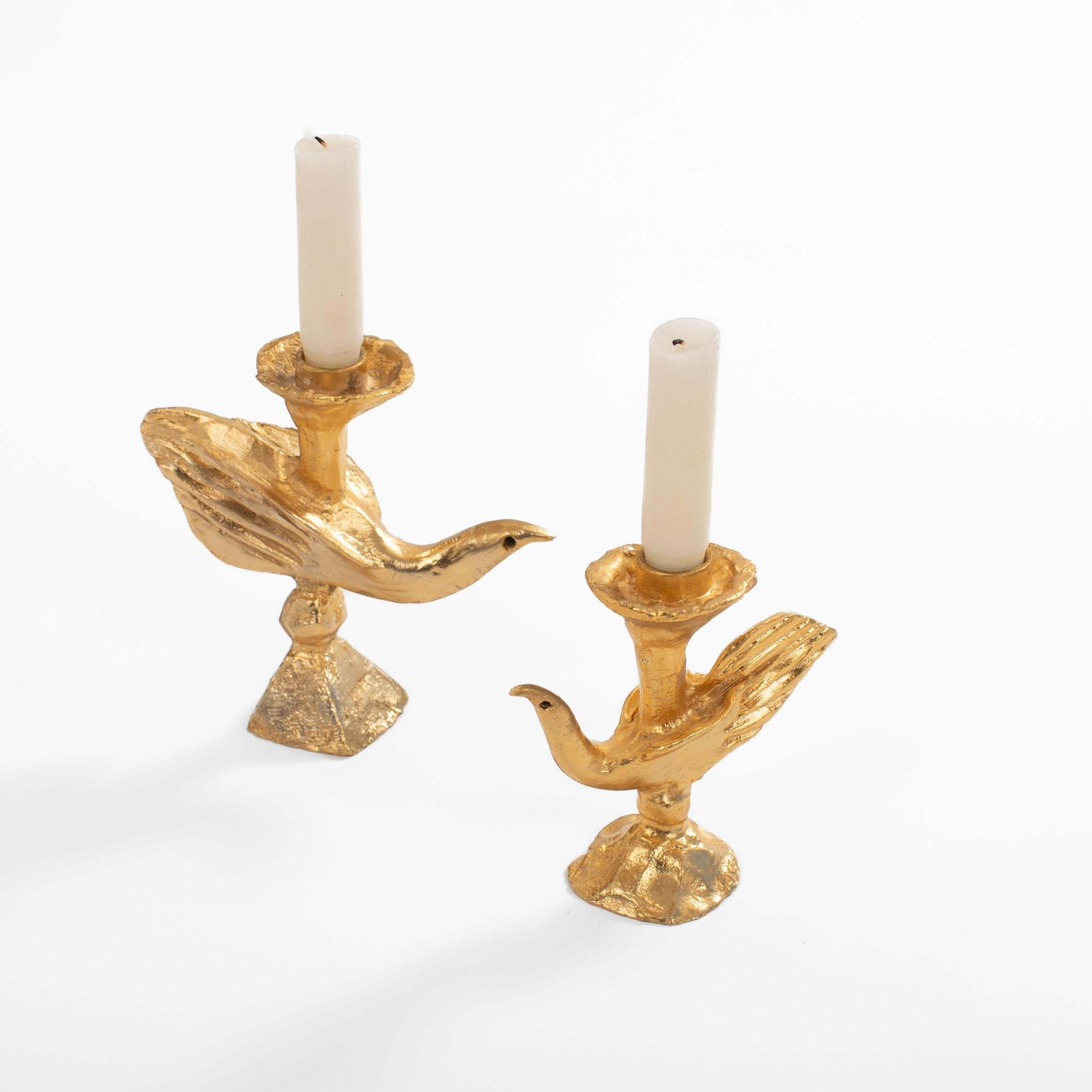 photo for sale Pair Of French Gilded Bronze Candlesticks By Pierre Casenove For Fondica, 1980s