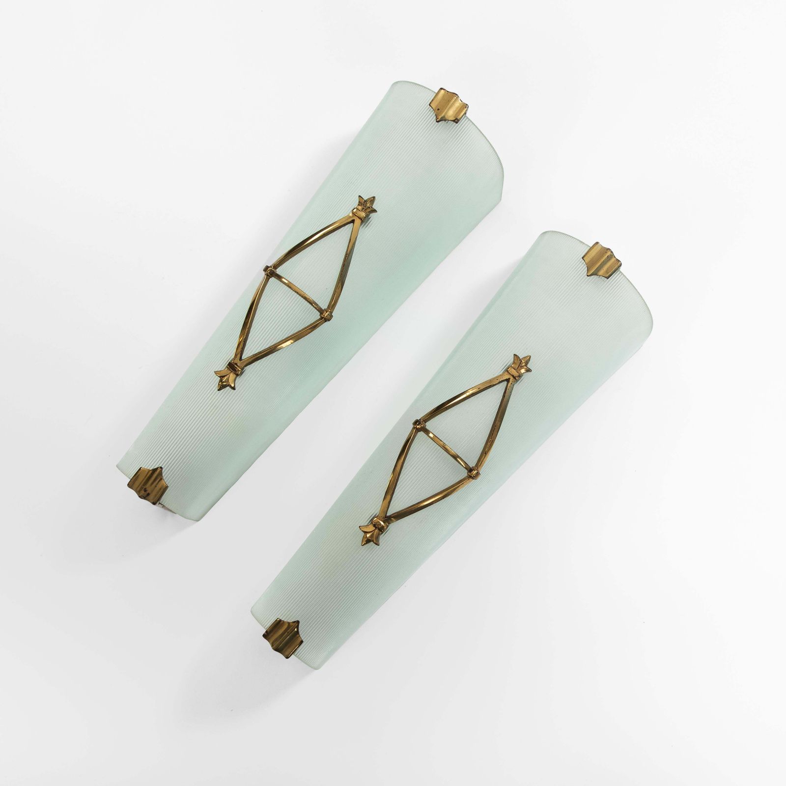 Pair Of French Art Déco Satin Glass Wall Sconces By Atelier Petitot, Paris 1930s photo furniture