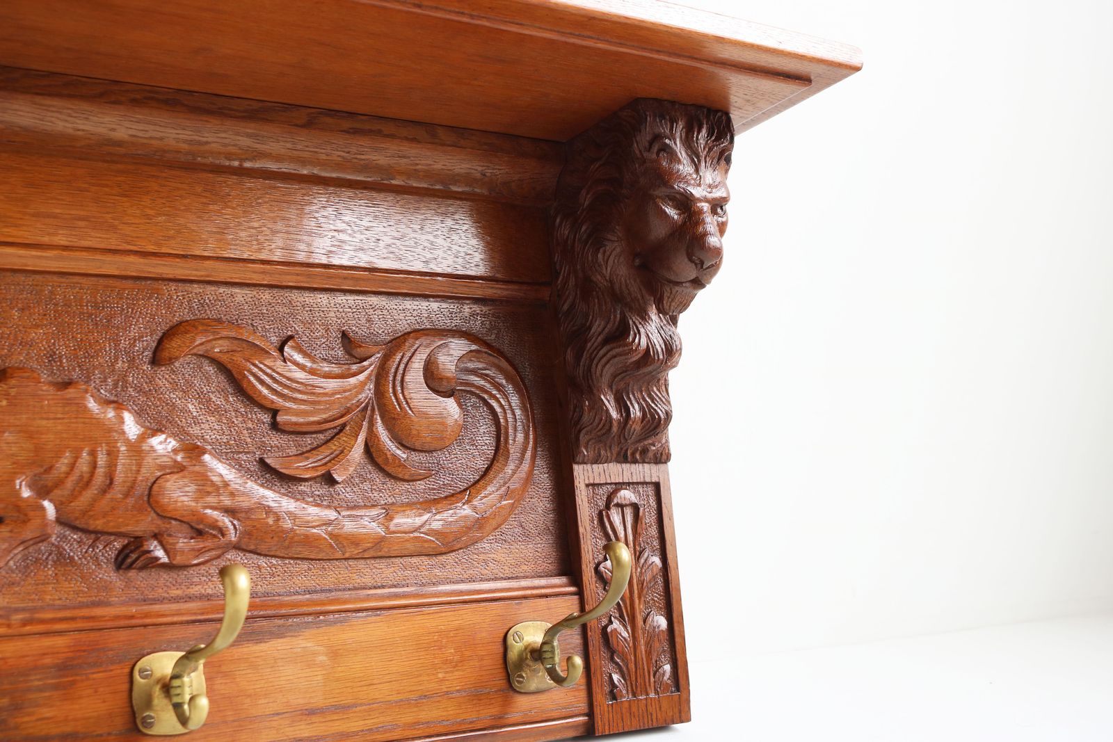 Exquisite 19th Century French Antique Renaissance Revival Coat Rack Lion Masks photo Furniture