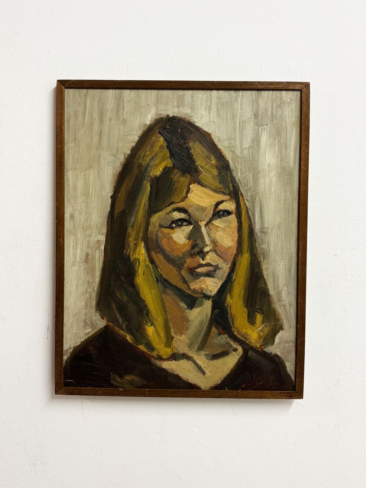 Mid Century Modernist Female Portrait Oil Painting
