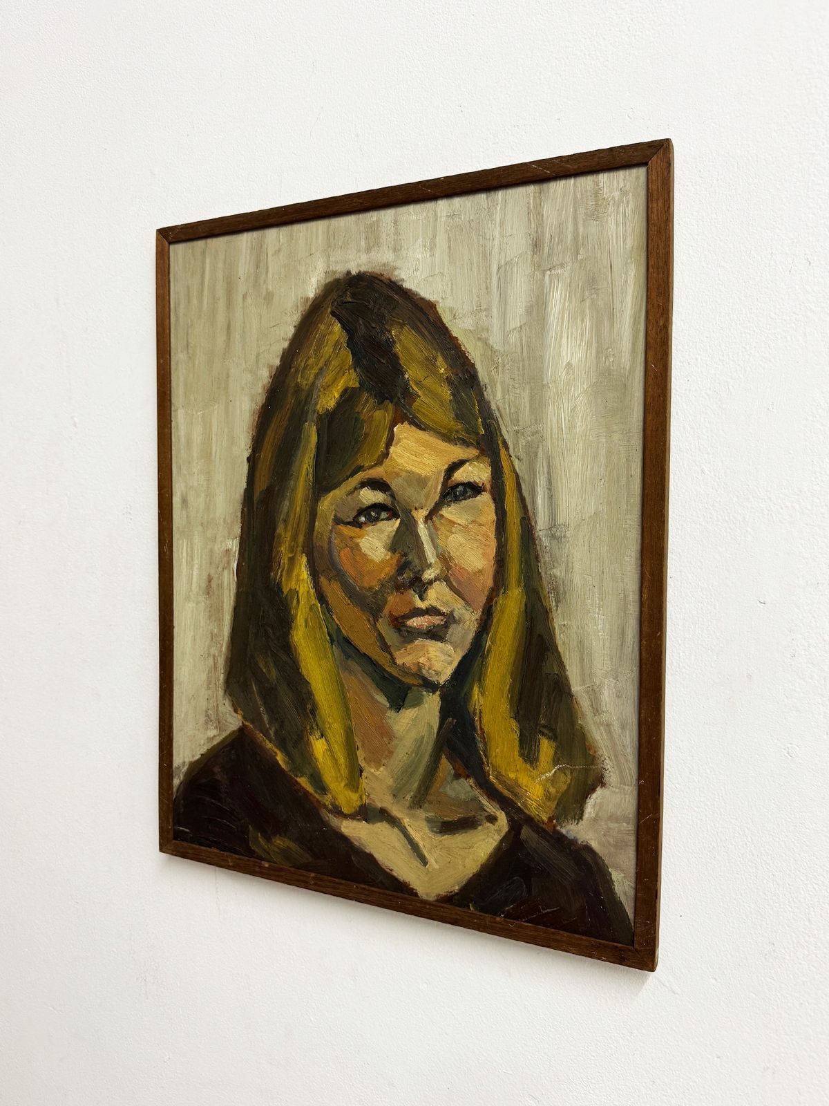 Mid Century Modernist Female Portrait Oil Painting photo for sale