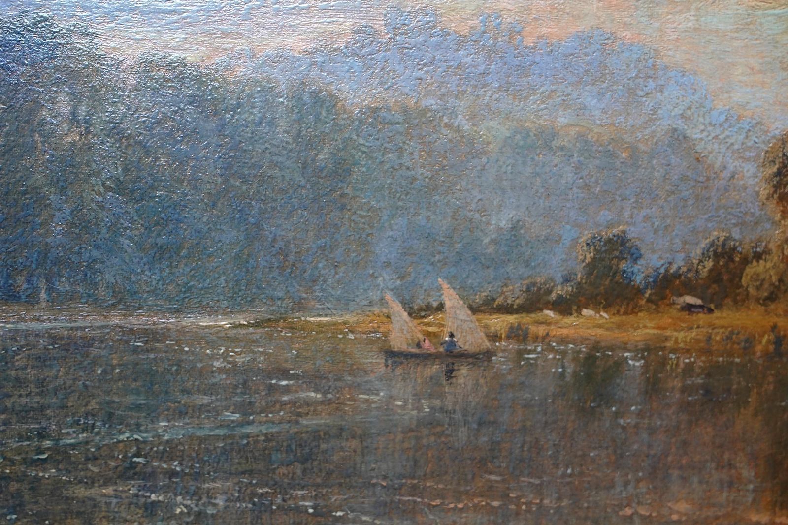 photo vintage Evening On Banks Of River Trent Wilford Nr Nottingham Landscape Oil Painting