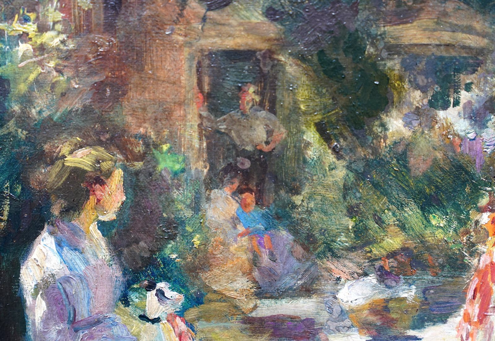 Figures Outside House   British Edwardian Impressionist Figurative Oil Painting photo vinterior