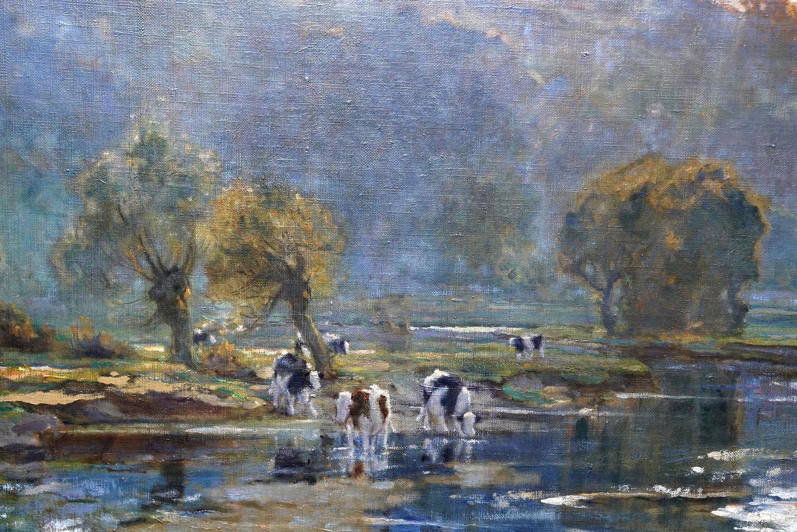 Evening In Wharfedale 1917   British Impressionist Landscape Oil Painting Cattle photo Art