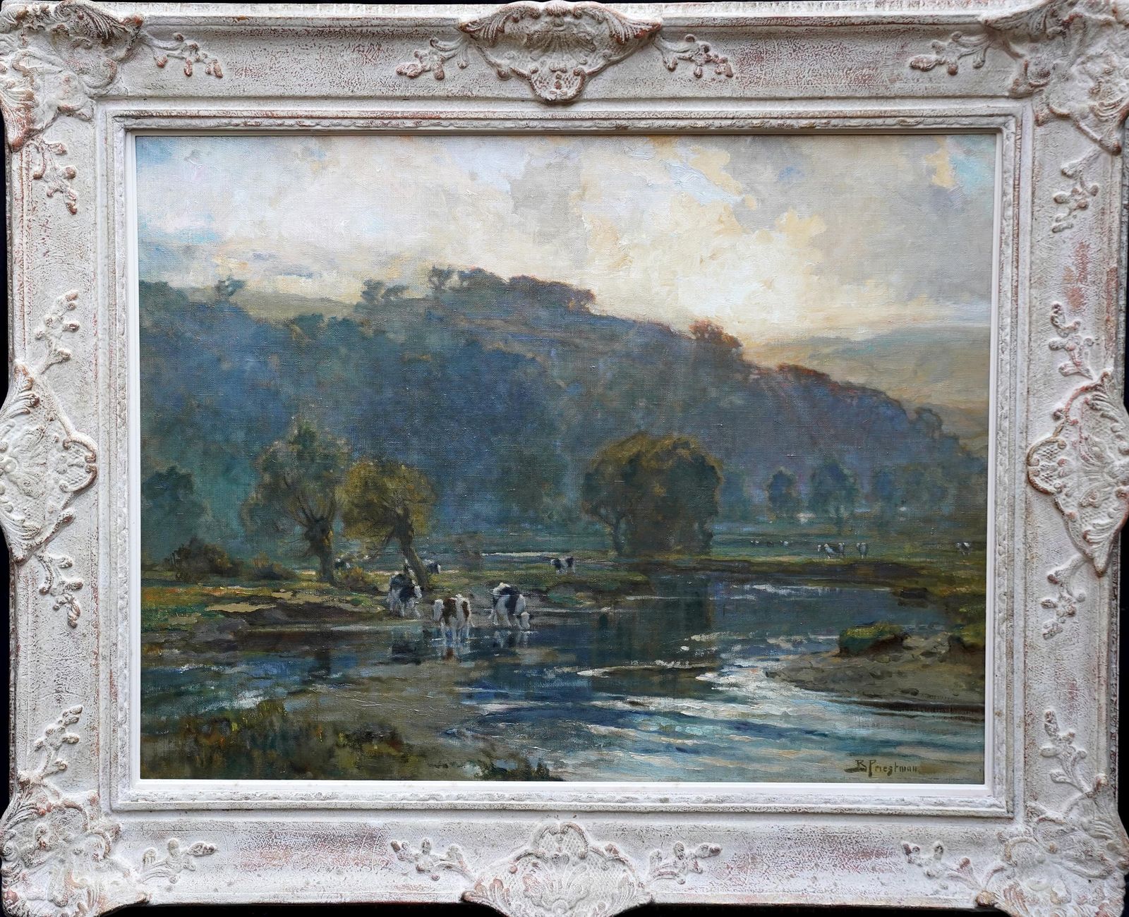 photo buy Evening In Wharfedale 1917   British Impressionist Landscape Oil Painting Cattle