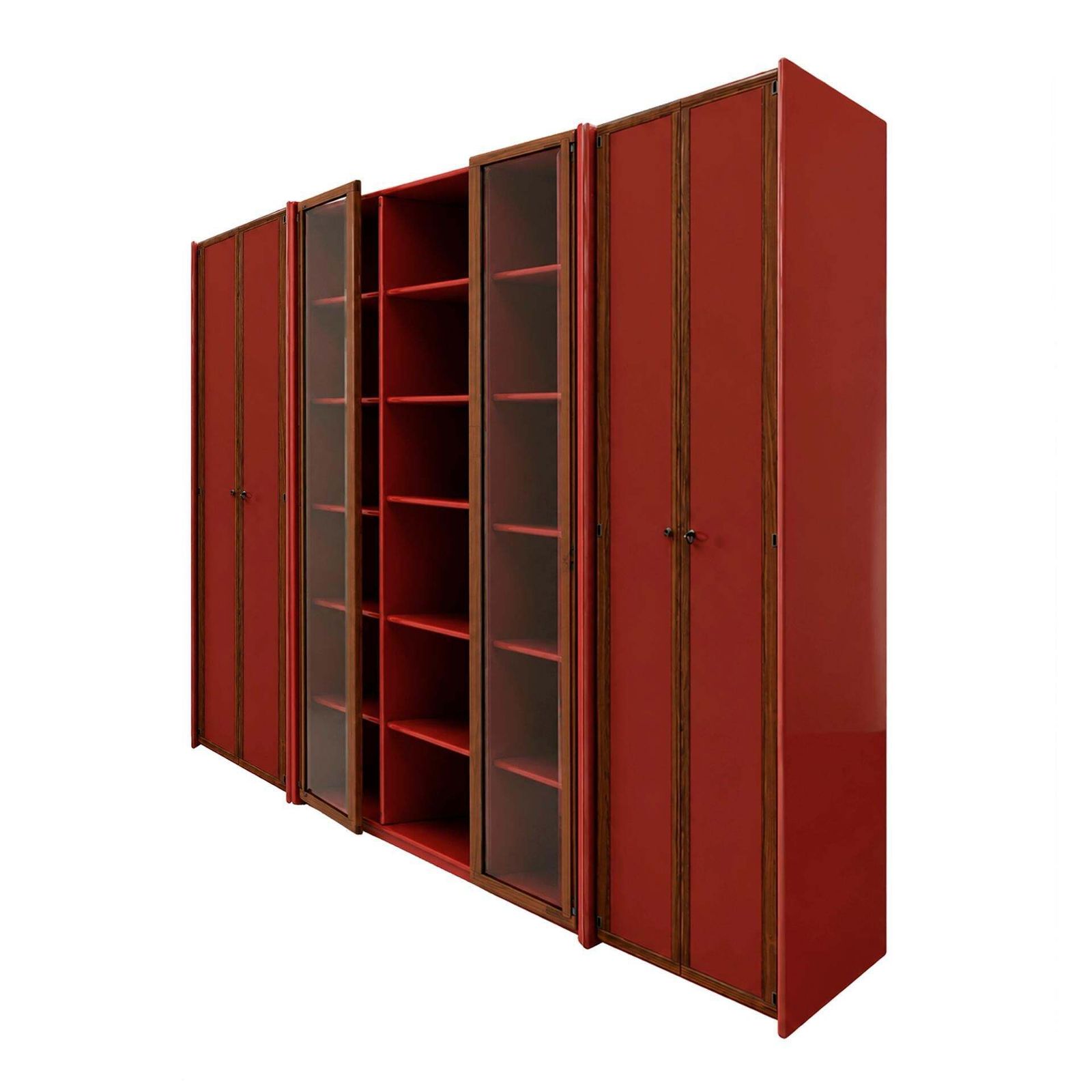 Mid Century Afra & Tobia Scarpa Italian Red Lacquer 1960s Modular Wall Unit photo for sale