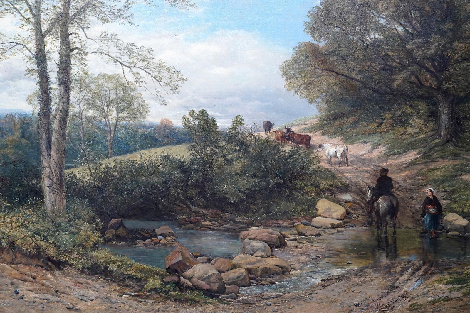 The Ford   British Old Master Exhib. Landscape Art Oil Painting Figures Animals photo 8655.0