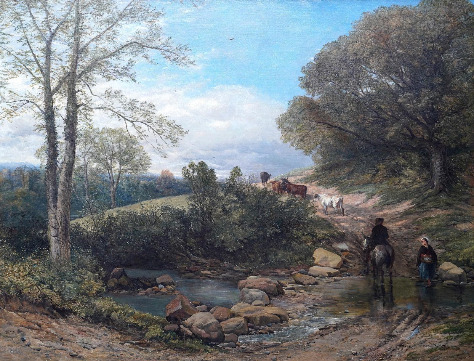 photo buy The Ford   British Old Master Exhib. Landscape Art Oil Painting Figures Animals
