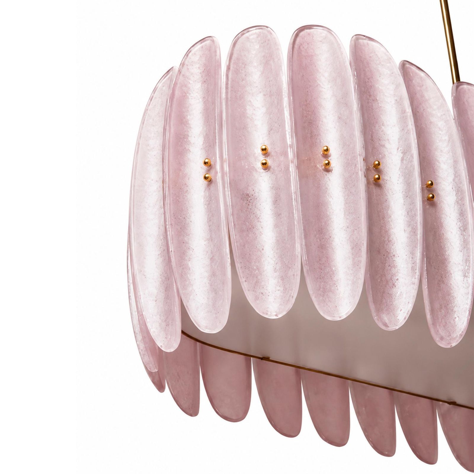 Mid Century Style Ceiling Lamp In Brass And Pink Murano “Scova” Glass, Italy photo for sale