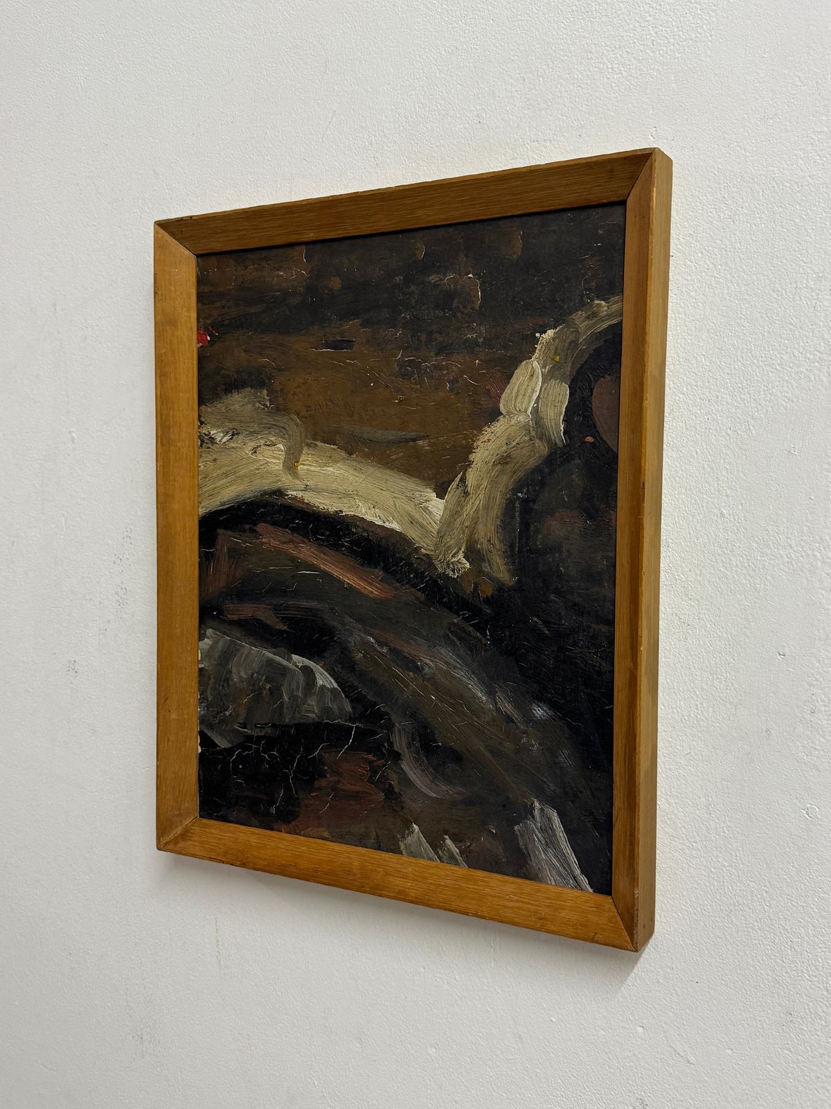 Swedish Mid Century Abstract Landscape Oil Painting photo furniture