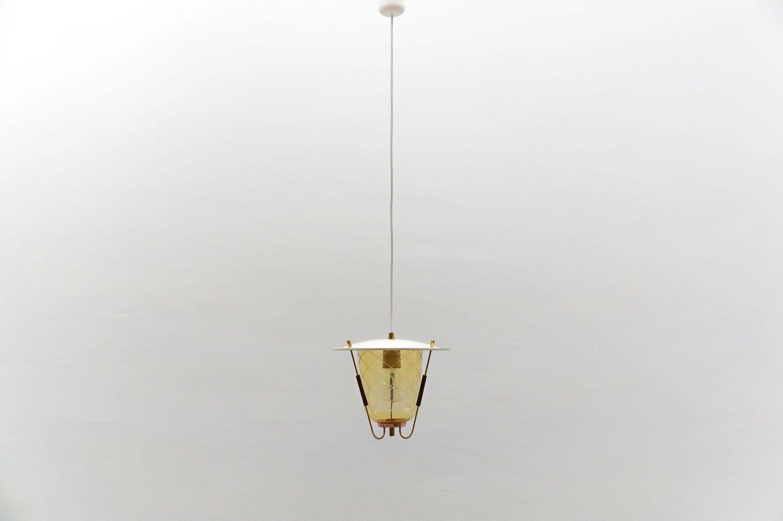 Lovely Mid Century Modern Ceiling Lamp In Copper, Brass And Glass, 1950s photo for sale