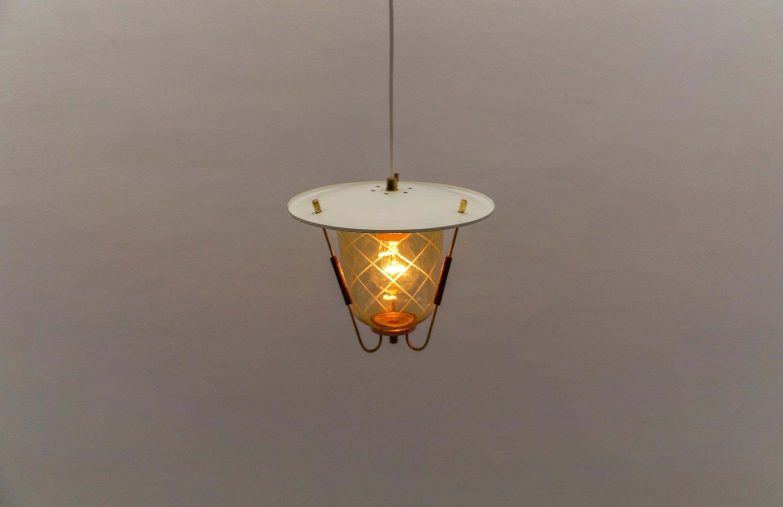 photo buy Lovely Mid Century Modern Ceiling Lamp In Copper, Brass And Glass, 1950s