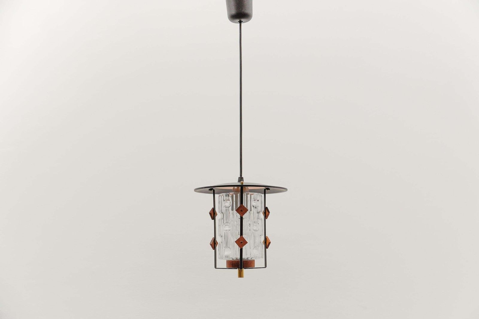 Scandinavian Mid Century Modern Ceiling Lamp In Copper, Teak And Glass, 1960s photo Lighting