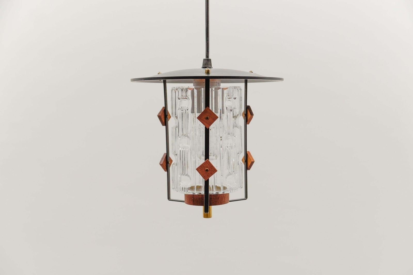 Scandinavian Mid Century Modern Ceiling Lamp In Copper, Teak And Glass, 1960s photo 853.0