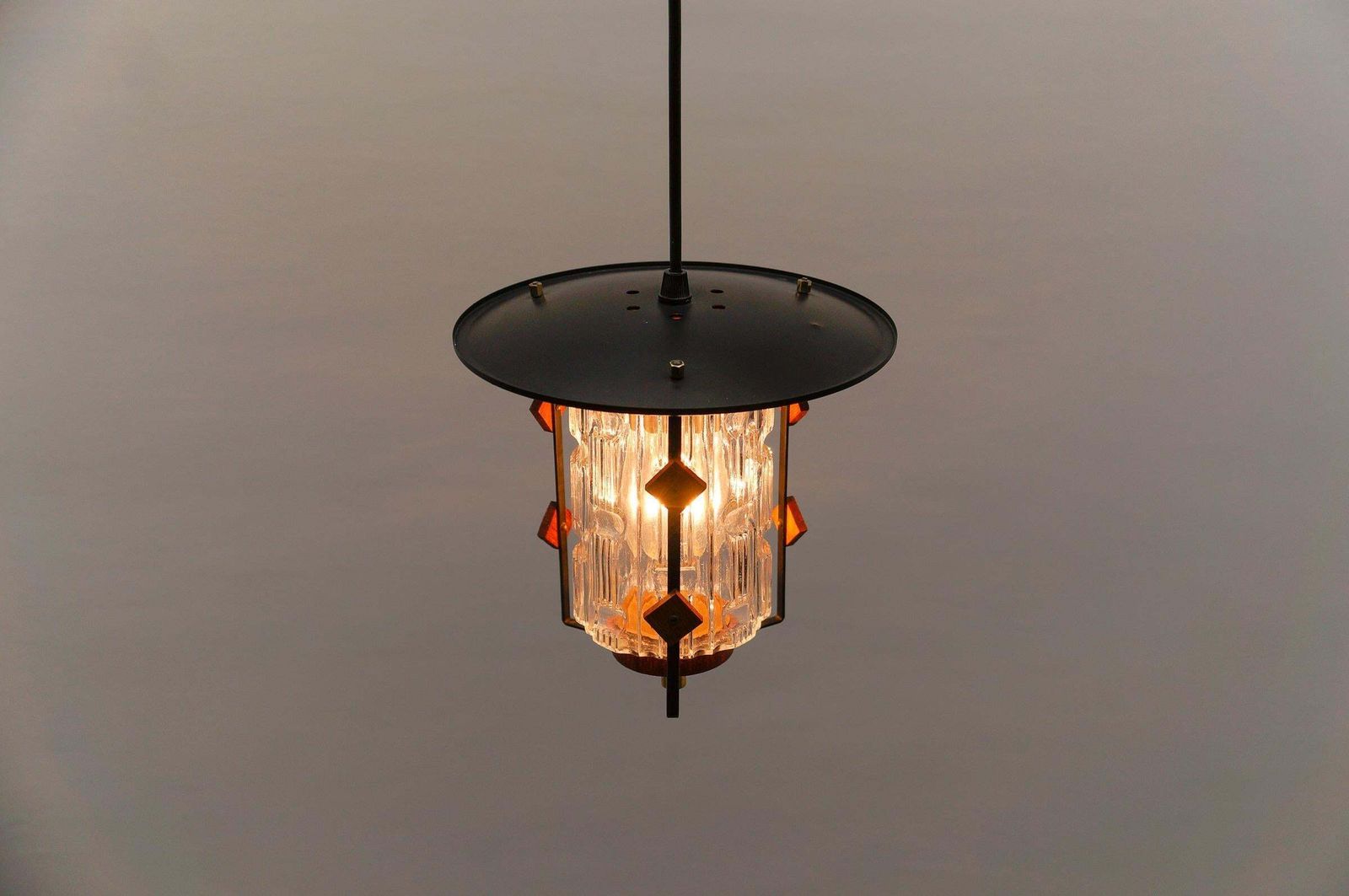 Lighting Scandinavian Mid Century Modern Ceiling Lamp In Copper, Teak And Glass, 1960s photo