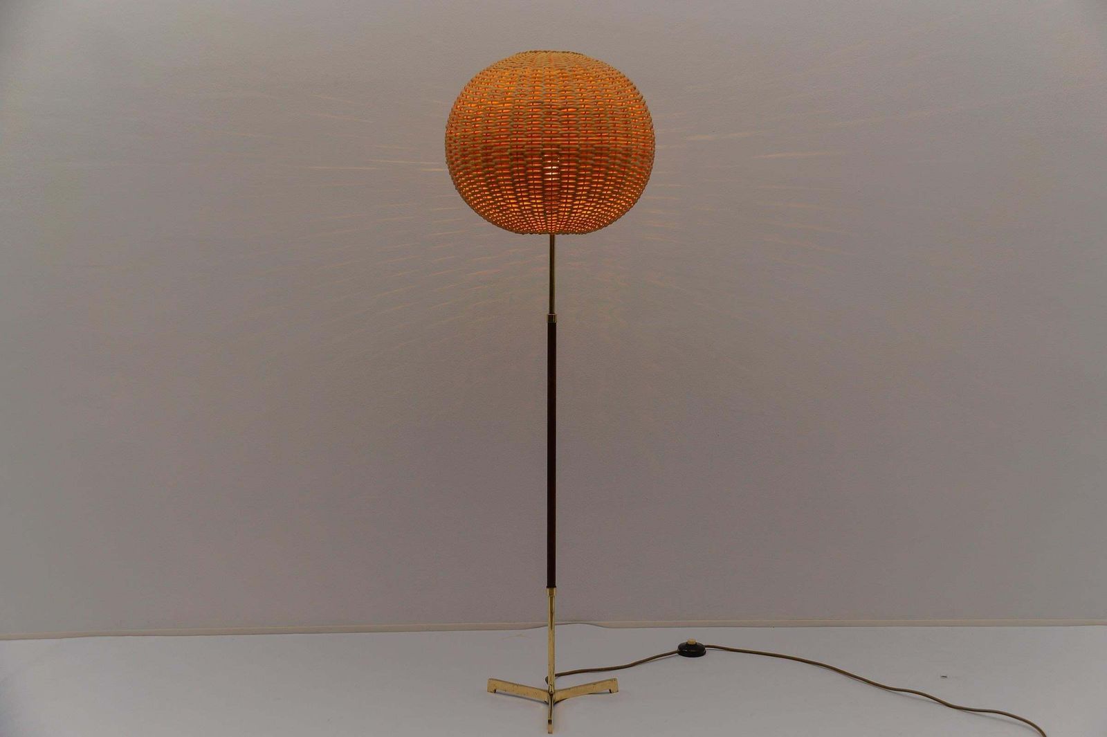 Mid Century Modern Floor Lamp In Brass And Teak From Temde, 1960s Switzerland photo Lighting