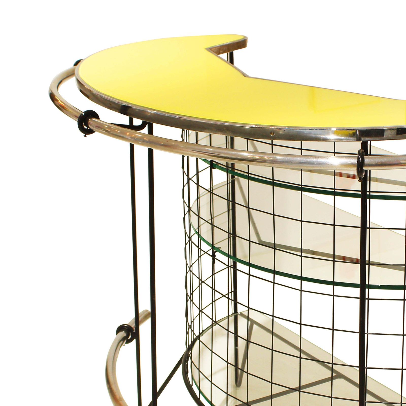 Mid Century Curved Iron And Glass Bar With Yellow Glass Top, Italy, 1950 photo for sale
