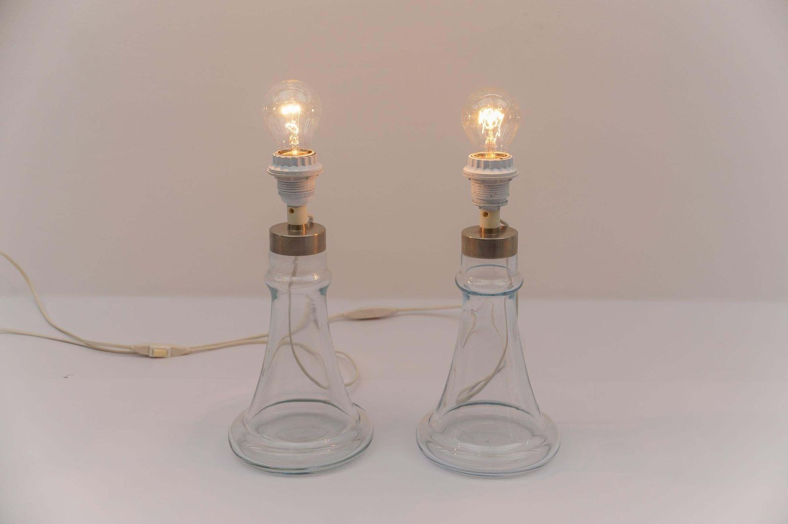Pair Danish Table Lamps In Clear Glass By Michael Bang For Holmegaard, 1960s photo 1088.0