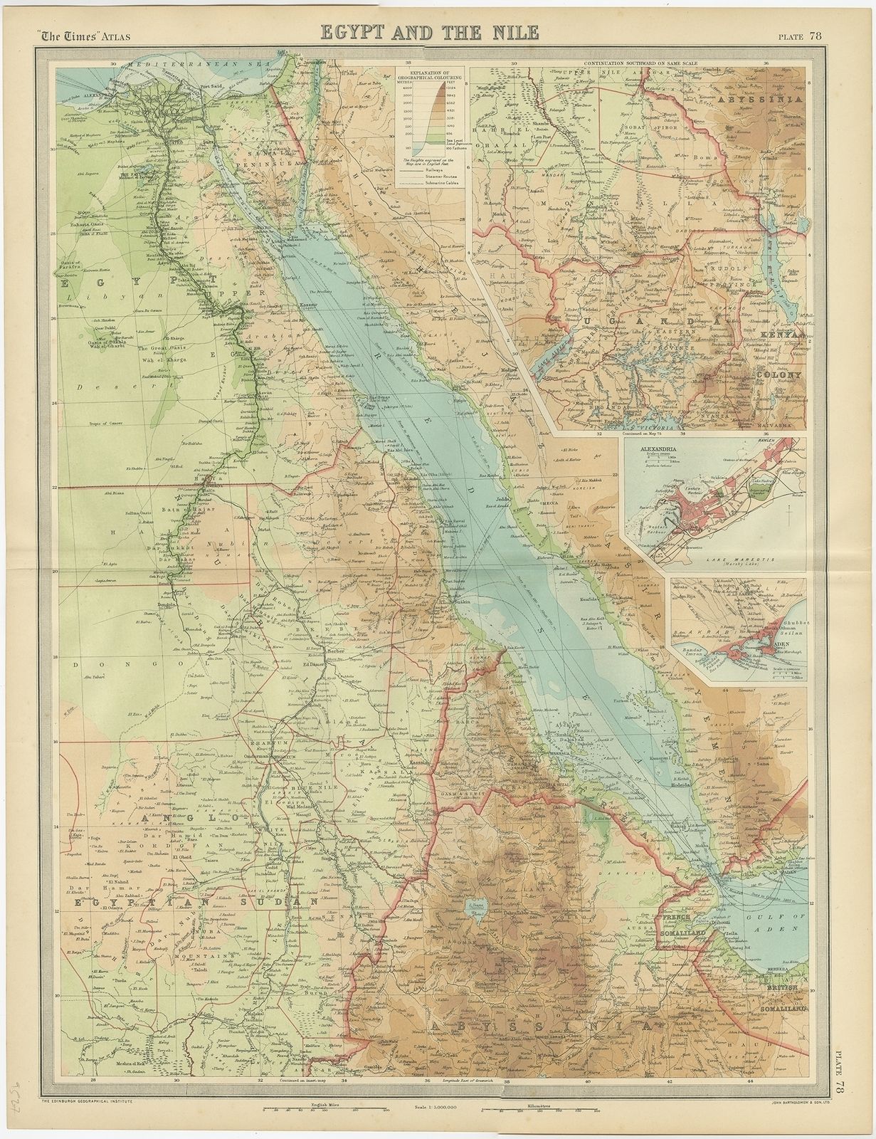 Antique Map Of The Region Of The Nile River By Bartholomew (1922)