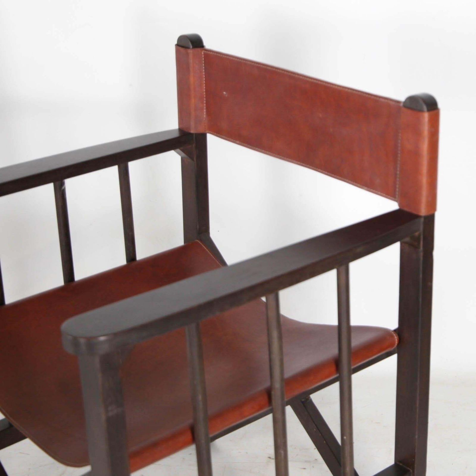 Furniture Pair Of Leather And Wood Armchairs photo