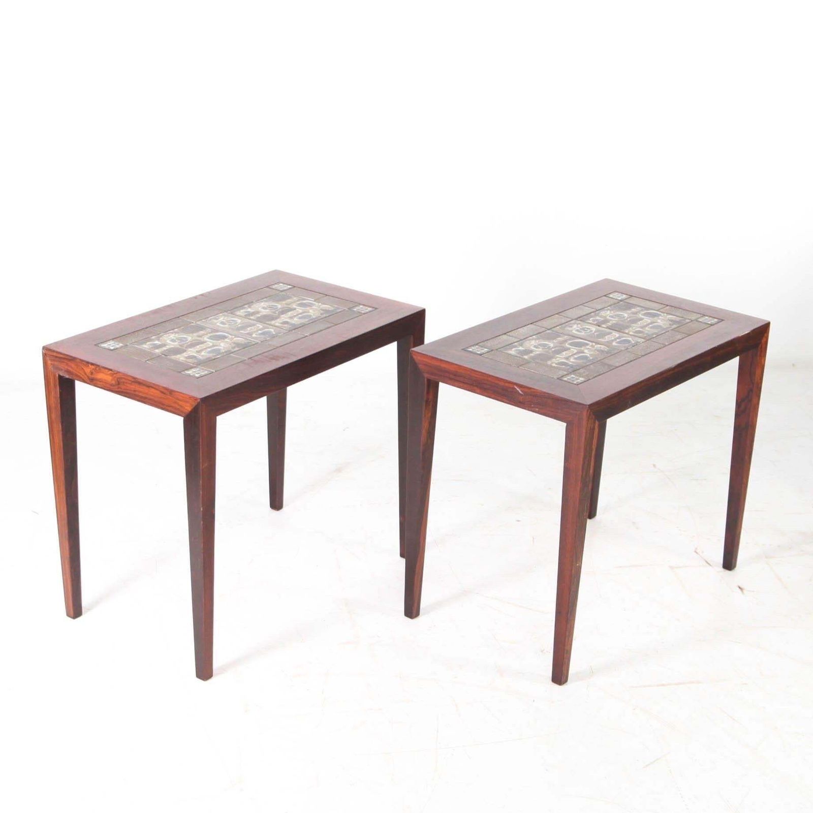 Furniture Set Of 3 Rosewood And Ceramic Low Tables photo