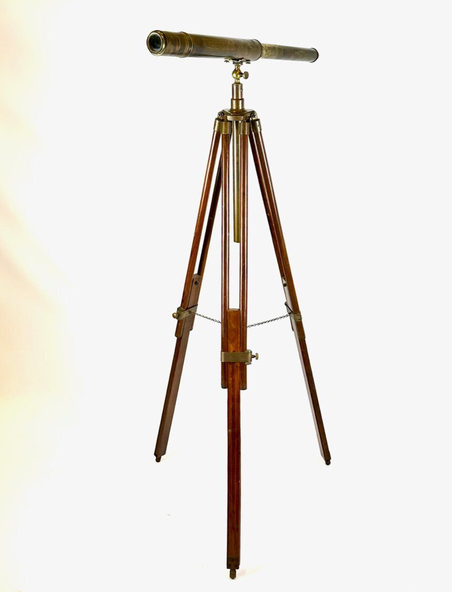 Antique French Brass Tripod Telescope, 1950s photo 806.0