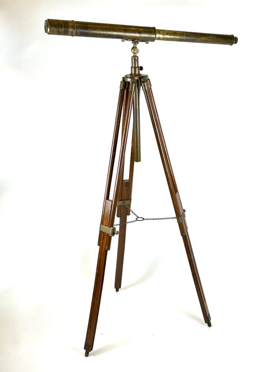 Antique French Brass Tripod Telescope, 1950s photo vintage