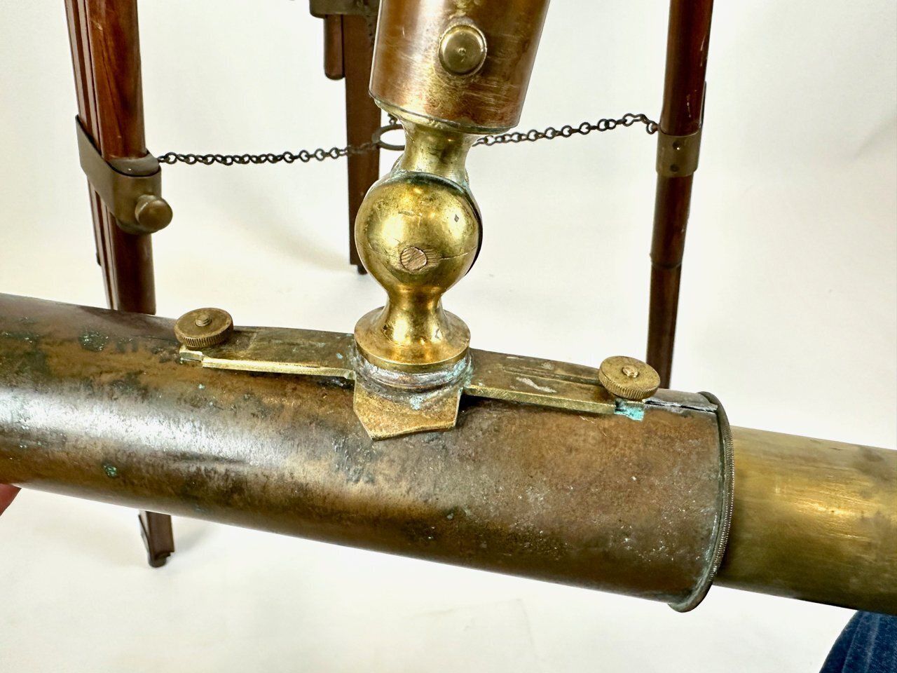 photo buy Antique French Brass Tripod Telescope, 1950s