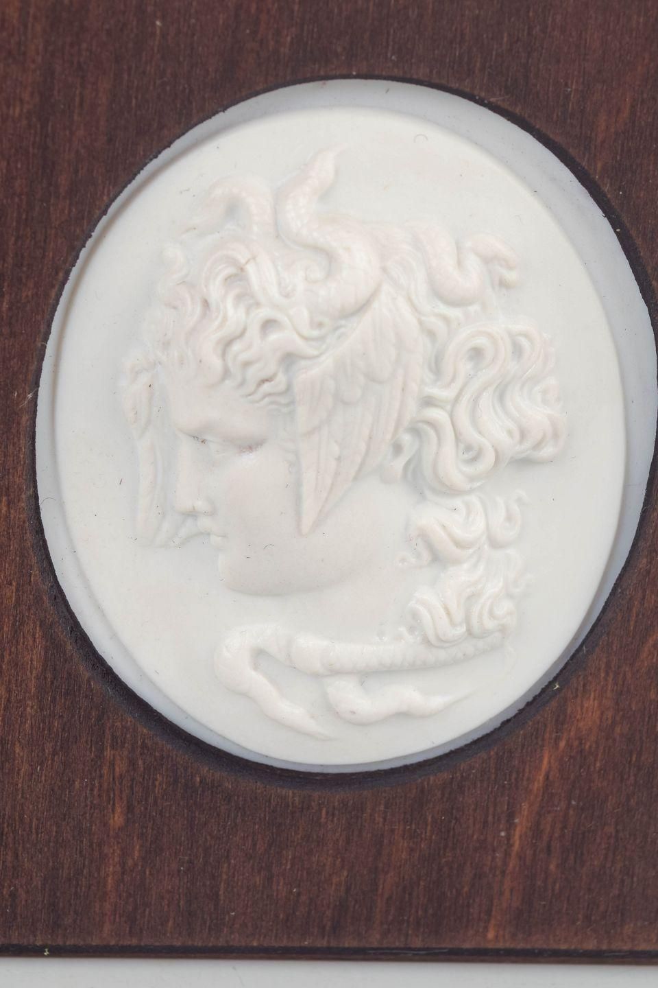 Meissen. Small Relief Plaque In White Biscuit Porcelain Depicting Medusa. 1970s photo furniture