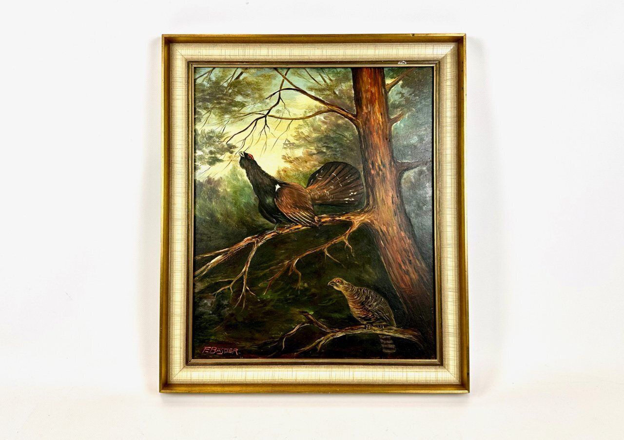 F. Bassler, Capercaillie, Oil On Board, 1900s, Framed