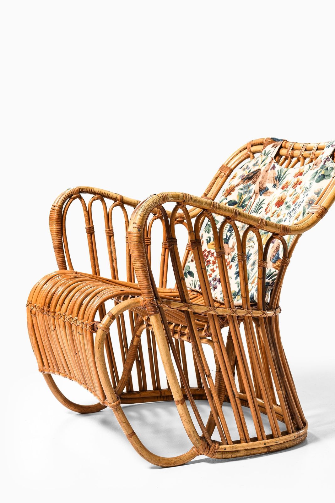 Pair Easy Chairs In Cane, Fabric & Rattan By Tove & Edvard Kindt Larsen, 1930s photo for sale