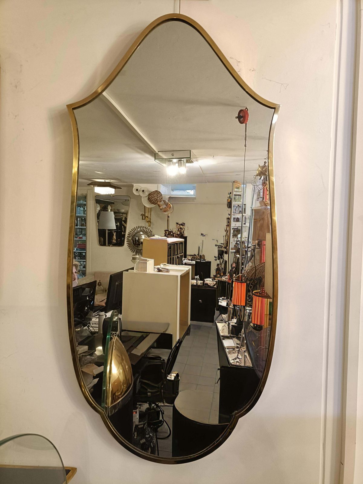 Gio Ponti Style Shield Wall Mirror In Brass, Italy 1960s photo buy