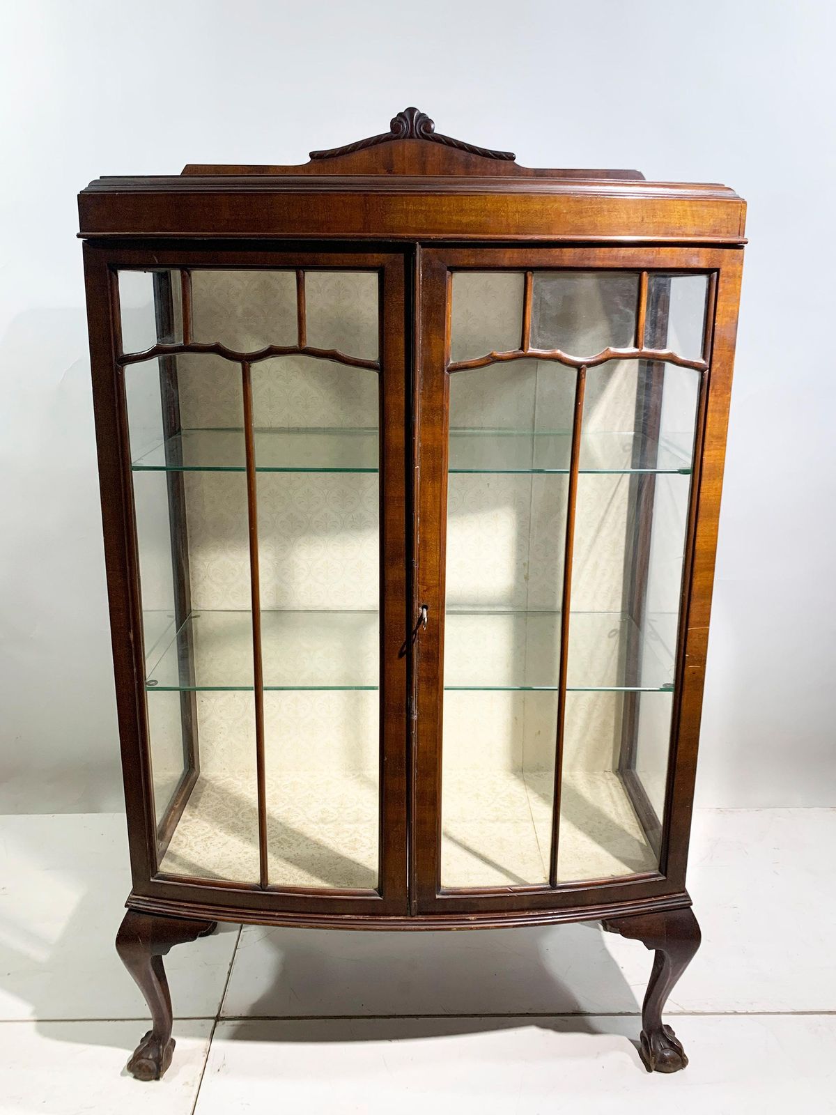 Edwardian Chippendale Bow Front Display Cabinet With Ball & Claw Feet, Circa1910 photo Furniture